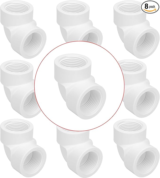 8Pack 1" Double Female Thread 90 Degree PVC Elbow Pipe Fitting Connector SCH40 1IN F to F Threaded 90 Degree Elbow PVC Corner Adapter Pipe Fitting for Home Sewer Plumbing Water Line
