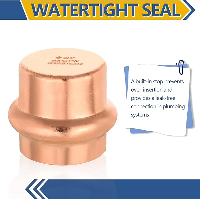 100-Pack GUOFIS Copper Press End Cap, 3/4" x 3/4" Plug Fittings for Copper Tube Connection with Stop(PRESS011-100Pack)