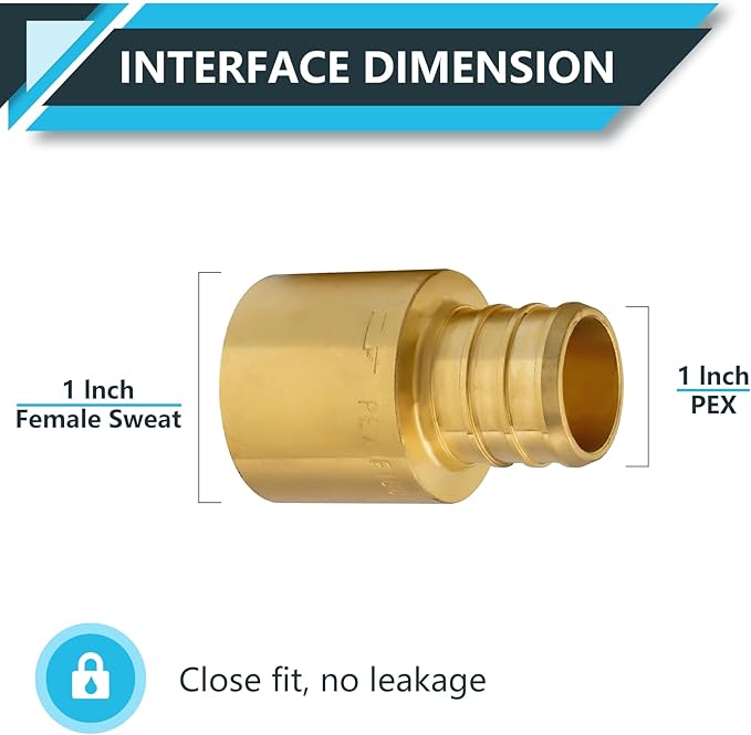 (5-Pack) PEX Fittings, Pex 1"x1" Female Sweat Copper Adapter, Brass Crimp Fittings, for PEX Tubing Pipe Plumbing, ASTM F1807(PEX1807137)
