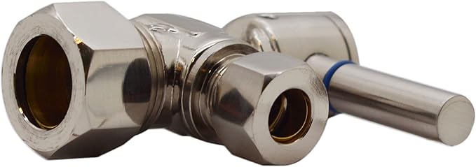 Westbrass R105BL-07 1/4-Turn Lever Handle Angle Stop Shut Off Valve, 5/8" OD x 3/8" OD, Satin Nickel