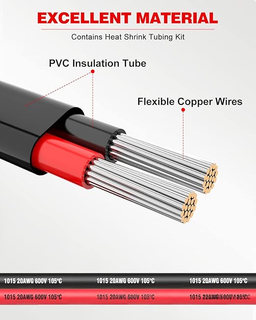 NAOEVO 20 Gauge Wire 2 Conductor Electrical Wire, 20 AWG Stranded PVC Cord, 12V Low Voltage/Tinned Copper/Flexible Cable for Automotive Wiring, Lamp Cord, Marine Cable (300FT)