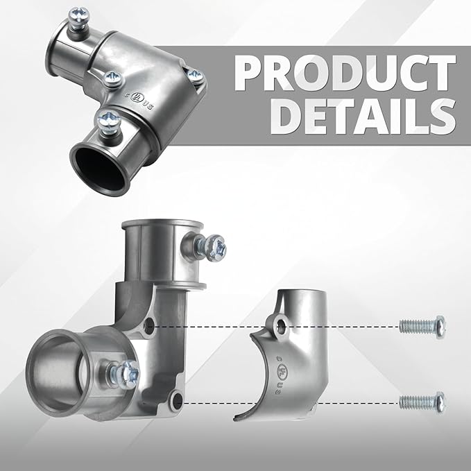 Detachable Pull-Elbow Coupling, 1/2 Inch 90 Degree Inside Corner EMT Conduit Fitting, Zinc Die-Cast Construction with Set Screw, for Easy Wire Pulling, 10-Pack, Silver