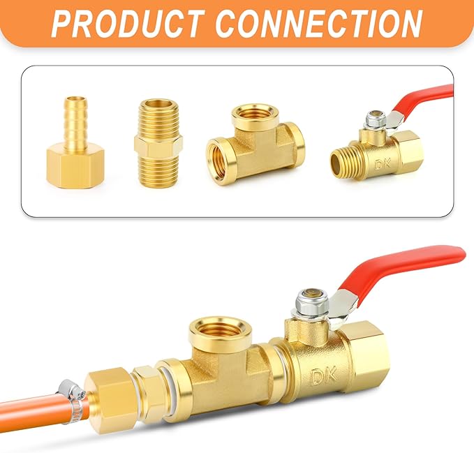 GASHER 2PCS Brass Tee Pipe Fittings, 1/8" NPT Female x 1/8" NPT Female x 1/8" NPT Male Pipe Fittings, Male Run Tee