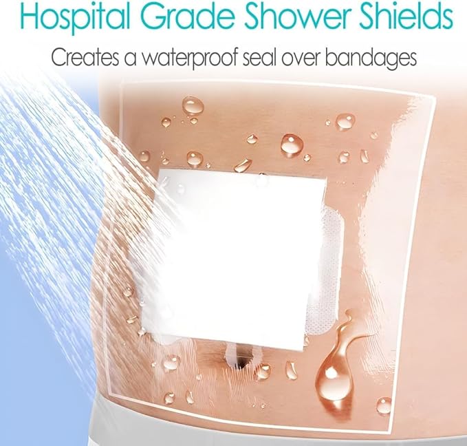12"x12" Waterproof Shower Cover Incision Bandages for Large Wound with No Glue On The Center Adhesive Transparent Shower Protector Post Surgical Water Barrier Guard Pack of 14