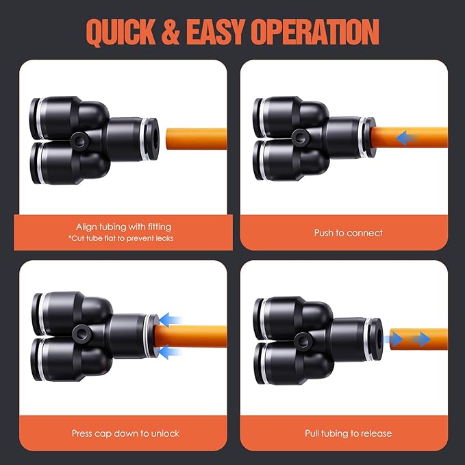 1/2" OD Push to Connect Fittings – Air Line Splitters Connectors, Quick Connect Pneumatic Fittings, Push Lock Air Hose Fittings for Compressor, Air Tools & Tubing (10 PCS)