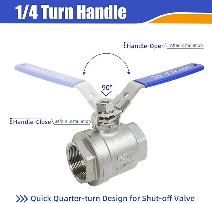 YADIAN 2 Pack 1-1/2'' Ball Valves Stainless Steel 304 NPT Female Full Port Ball Valve Heavy Duty Shut Off Valve 1-1/2 inch for Water, Oil, and Gas with Locking Device, 1000 WOG