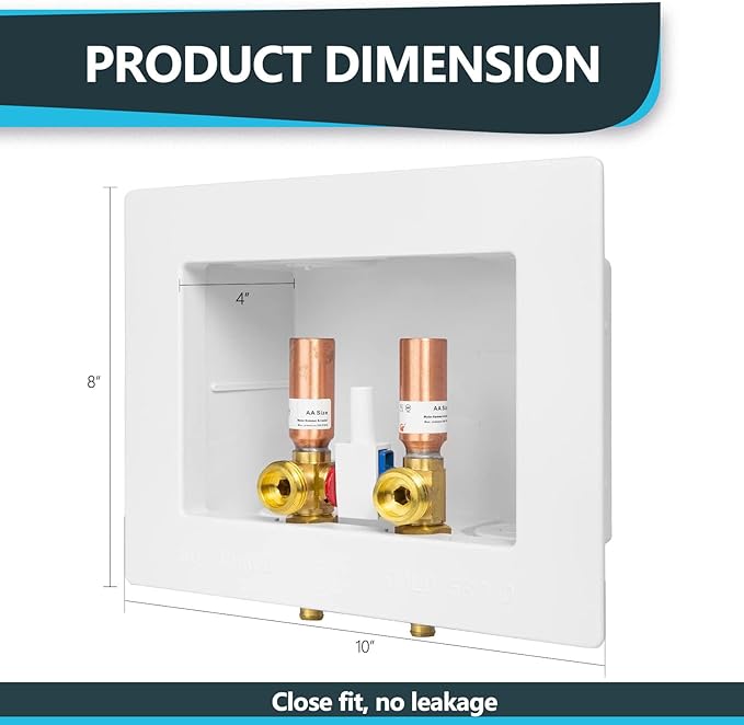 Washing Machine Outlet Box, Double Drains, Single Lever, 1/2 Inch Pex Crimp Inlet x 3/4 Inch MHT Outlet Connection, with Copper Water Hammer Arrestor(WM016)
