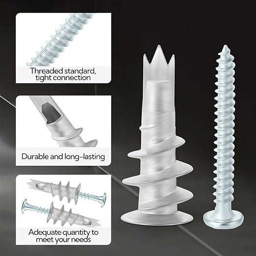 100pcs Drywall Anchors, Zinc Self-Drilling Anchor and Screw with Cross Groove Drill Bit, Fasteners Wall Anchors