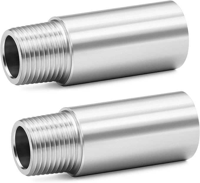 ChillWaves 304 Stainless Steel Pipe Fitting, Nipple Cast Pipe 3/8" NPT Male x 3/8" NPT Female Thread 2" Length(50MM)(2-PACK)