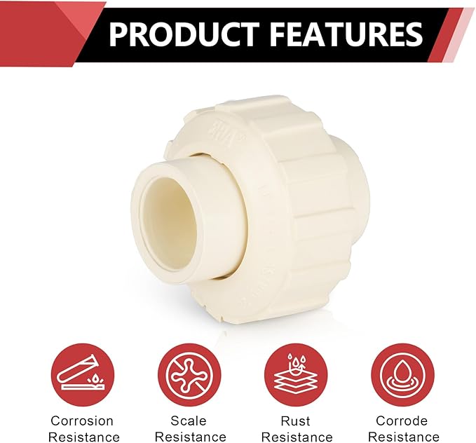 (50 Pack) EFIELD 1/2" Inch CPVC Slip Union, CTS x CTS Union Solvent Connection Fittings,(CPVC030-5-50PCS)