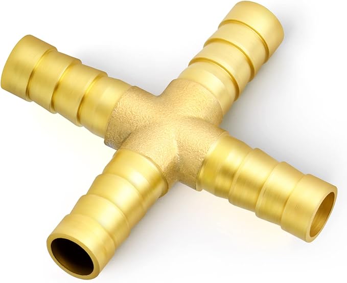 GASHER 5PCS 5/16" Brass Hose Barb, 4-Way Hose Fitting with 20 Hose Clamp Intersection/Lquid/Fuel/Air