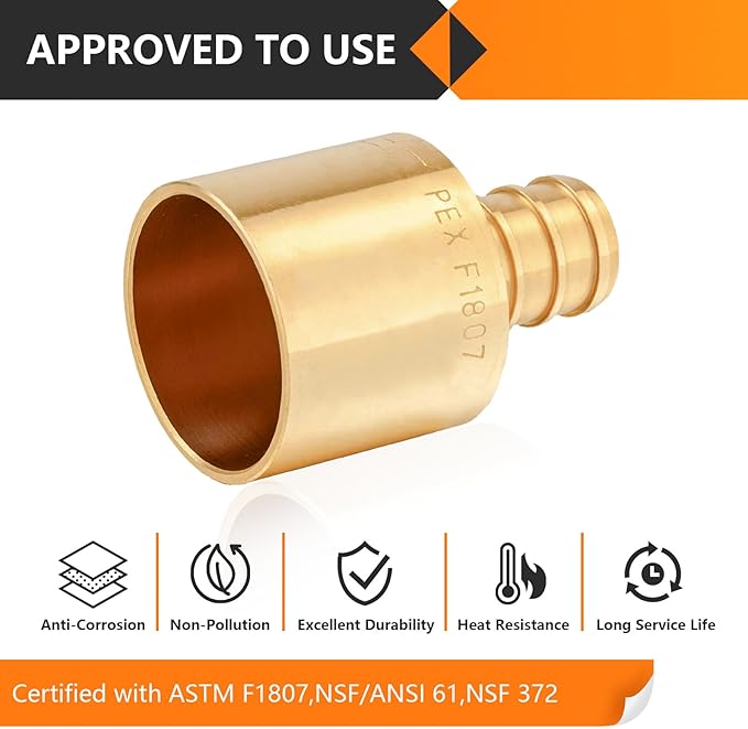 25-Pack HeSun PEX Fittings, 1/2" PEX x 3/4" Female Sweat Adapter (Over Copper Tube), Brass Crimp Fitting for ASTM F1807(PEX1807131-25)