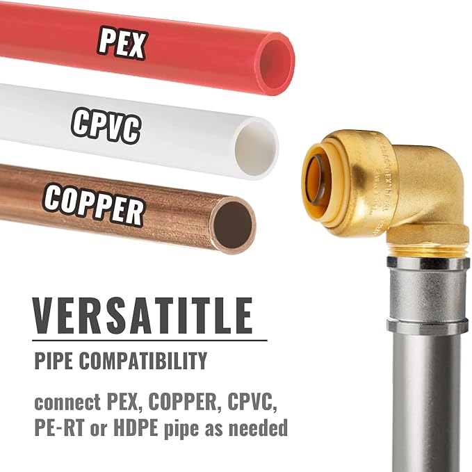 SUNGATOR 3/4 Inch Male Adapter Elbow, 3/4 Inch MNPT, No Lead Brass Push-to-Connect Plumbing Fittings for PEX Pipe, Copper, CPVC, with 1 Disconnect Clip and 1 Sealing Tape, Pack of 3