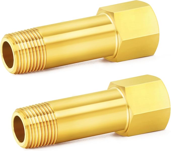ChillWaves Brass Pipe Fitting, Long Nipple Pipe 1/4" NPT Male x 1/4" NPT Female Thread 2" Length(50MM)(2-PACK)