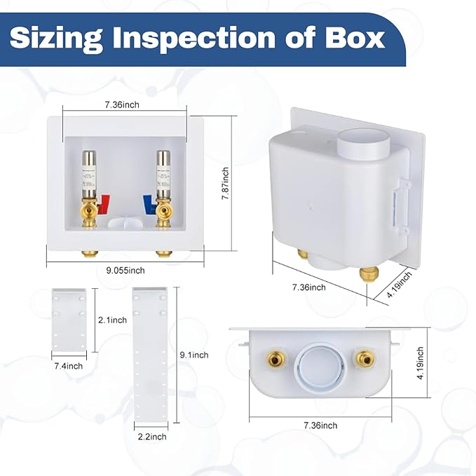30-Pack GUOFIS Washing Machine Outlet Box,1/2 Inch Push-fit Inlet x 3/4 Inch MHT Outlet, Laundry Washer Box with Stainless Steel Water Hammer Arrestor (Center Drain)