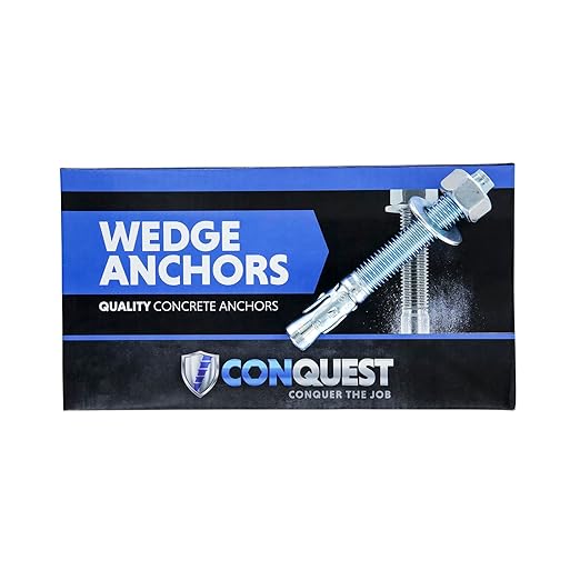 Conquest 5/8" x 5" Zinc Plated Wedge Anchors (Box of 25) – High Performance Concrete Anchors – Rust Resistant Zinc Plating for Dry Interior Environments – Heavy Duty Fastener for Concrete