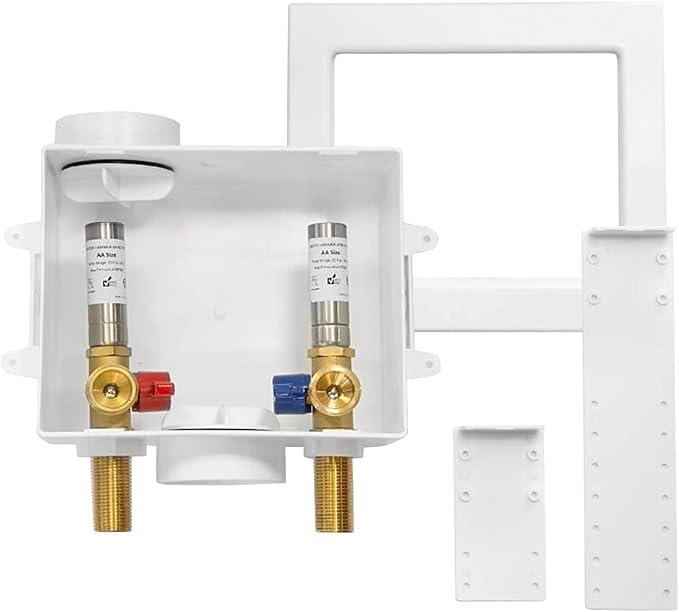 Washing Machine Outlet Box, Center Drain/Side Drain, 1/2 Inch MIP Sweat Inlet x 3/4 Inch MHT Outlet Connection, with Stainless Steel Water Hammer Arrestor(WM006)