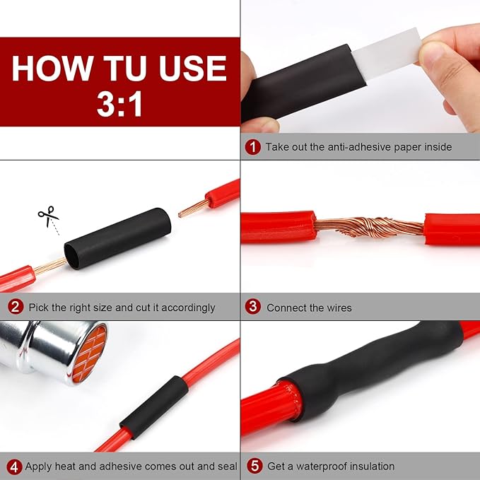 Chanzon 3:1 Ratio 1" (25.4mm) Heat Shrink Tubing - Marine Grade Waterproof Adhesive Lined - 4Ft Roll (1.22M Total Length) Black Polyolefin Sleeving Wrap Shrinking 3 to 1 Ratio 1pcs