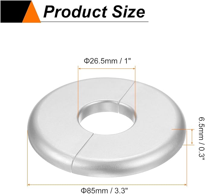HARFINGTON 4pcs Wall Split Flange 26.5mm/1" Self-Adhesive Plumbing Cover Plates ABS Plastic Round Escutcheon Plate Buckle Design for Water Pipe Bathroom Kitchen Decoration, Silver Tone