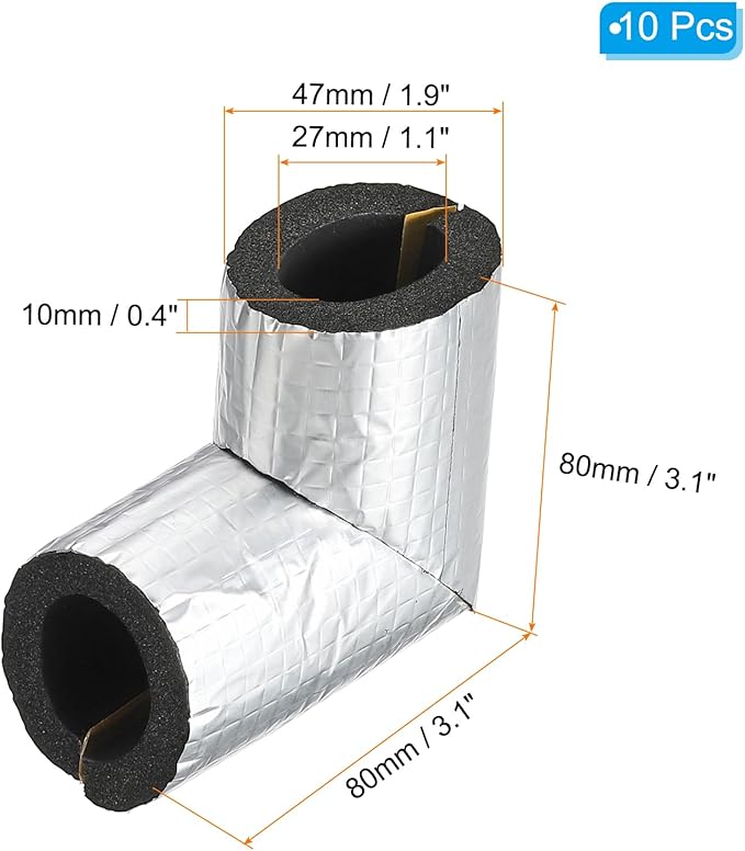 PATIKIL 1" Elbow Insulation Tubing, 10Pcs Self Adhesive Water Pipe Insulation Tube Foam Tubes Sleeve Cover Wrapping with Aluminum Foil for Heat Preservation Freeze Protection, Black