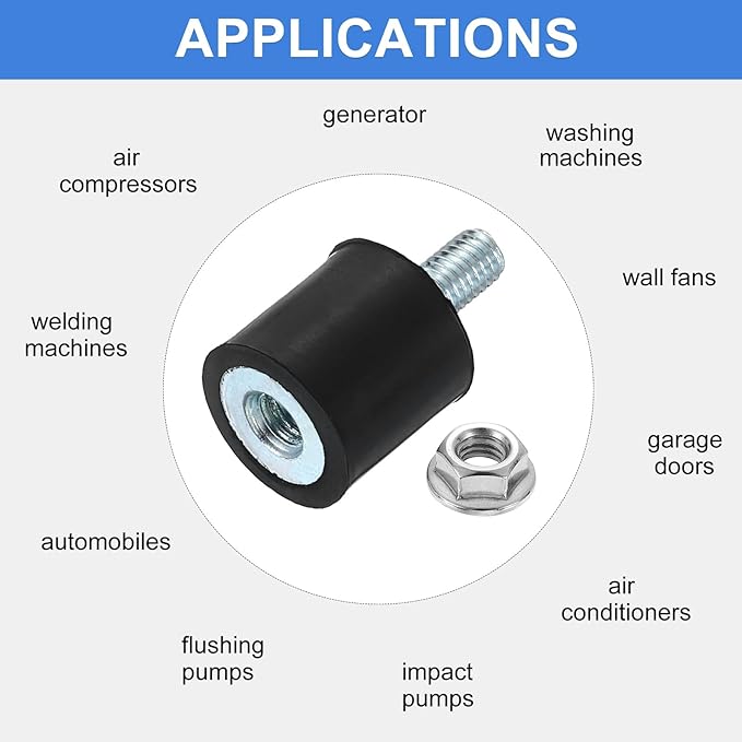 uxcell M5 Rubber Mounts, 4Pcs 15x15mm(DxH) Rubber Cylindrical Anti Vibration Isolator Shock Absorber with Lock Nuts for Car Bobbin Generator Air Compressors