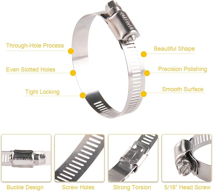 Winlong Stainless Steel 2.5'' Hose Clamps, 10PK SAE 40 Worm Gear Hose Clamps Adjustable 2 Inch-3 Inch (51-76mm) for Automotive Plumbing, 2 1/2'', 2 3/4’’, 2 1/4'' Hose Clamps