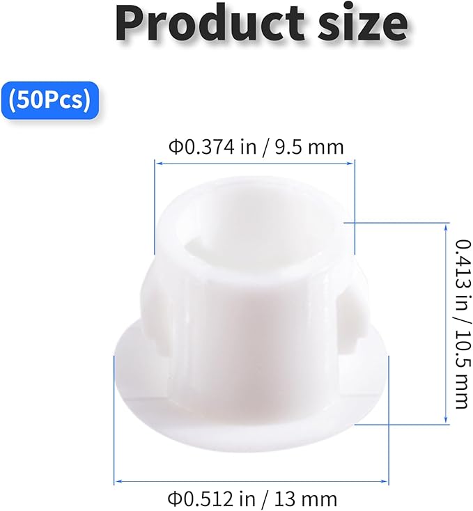 50 Pcs OD 0.374"(9.5mm) White Hole Knockout Locking Plugs,Plastic Nylon Round Drilling Hole Plugs,Flush Type Panel Round Snap in Fastener,Tube Fastener Cover for Furniture Insert End Caps