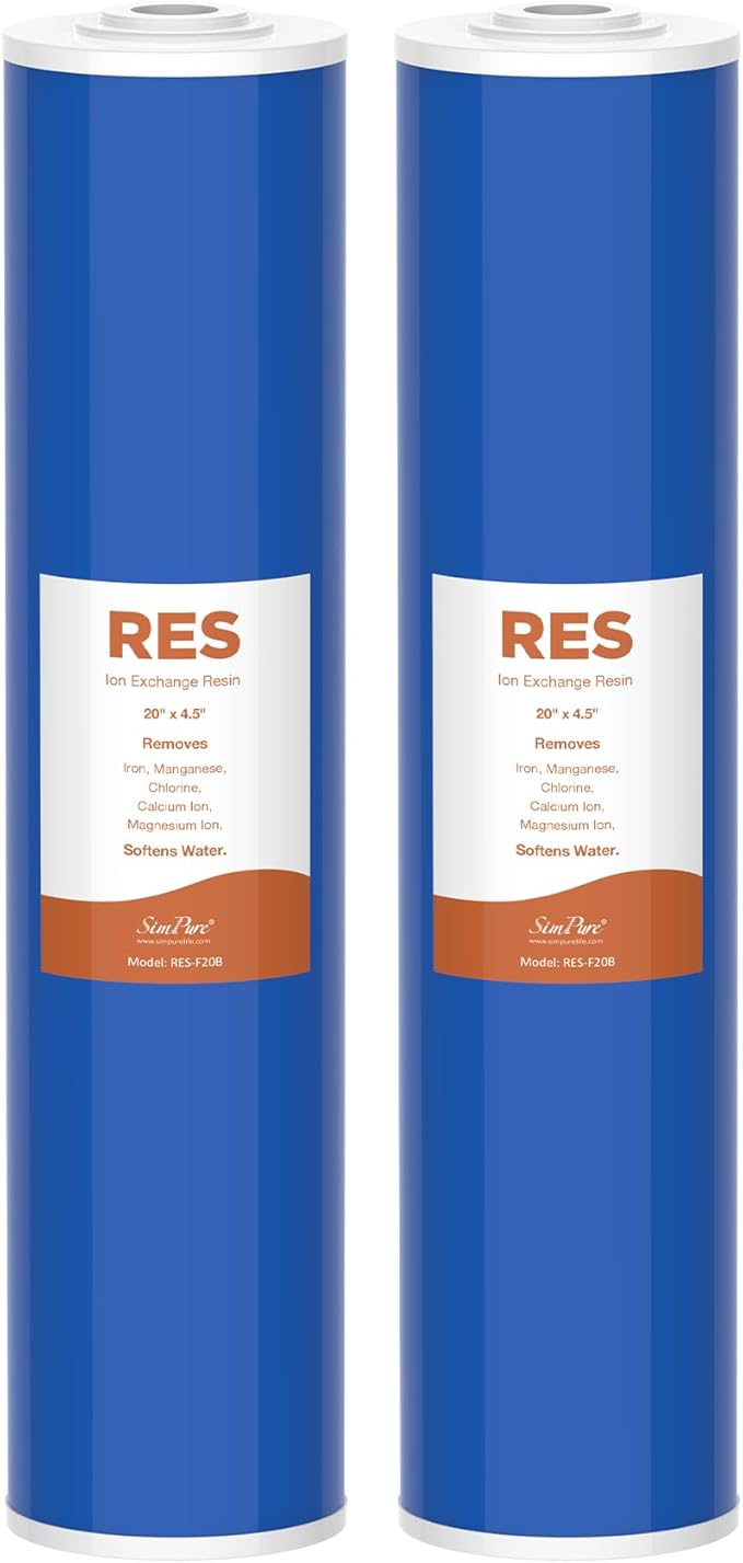 SimPure Whole House Water Filter Cartridges 20" x 4.5" Cation Exchange Resin Water Softening Filter, For DB20P, DB20P-3, WHB20, 2 Pack