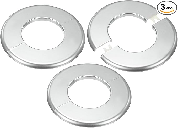 3-Pack Wall Split Flange, ABS Round Self-Adhesive Escutcheon Plate Cover Buckle for 63mm/2.48 in Dia Pipe Accessories/Floor/Ceiling, Plumbing Cover Plates [Silver,6.5mm/0.26in H]