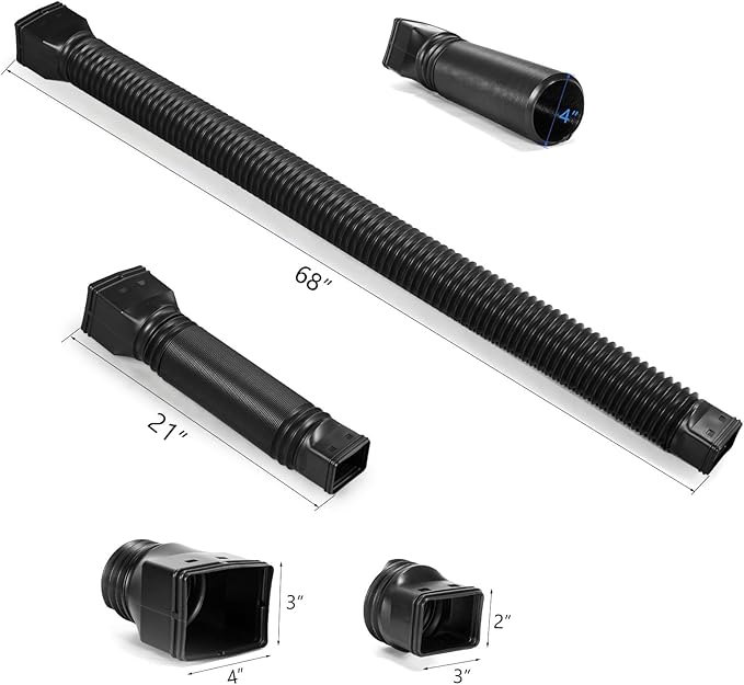 Rain Gutter Downspout Extensions, Flexible Downspout Extender for Rain Water Drainage, Down Spout Drain Extension Extendable from 21 to 68 Inches(3 Pack, Black)