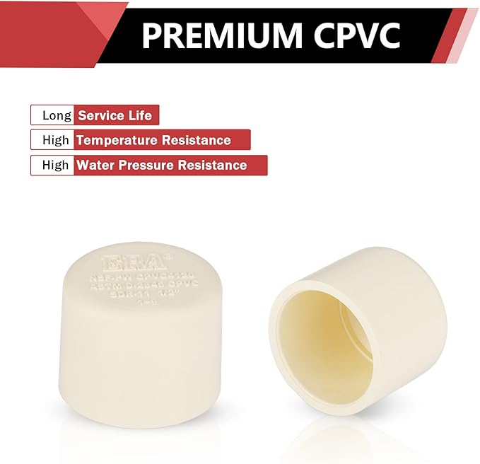 (50 Pack) EFIELD 1/2-inch CPVC Pipe Fittings, End Cap (Socket),(CPVC040-20-50PCS)
