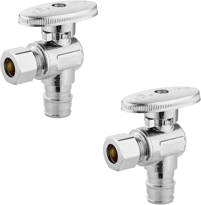Angle Stop Valve,1/2 Inch Pex Expansion X 3/8 Inch OD Compression Angle Shut-off Valve with 1/4 Turn on/off (Pack of 2,ASTM F1960)(VALVE094)