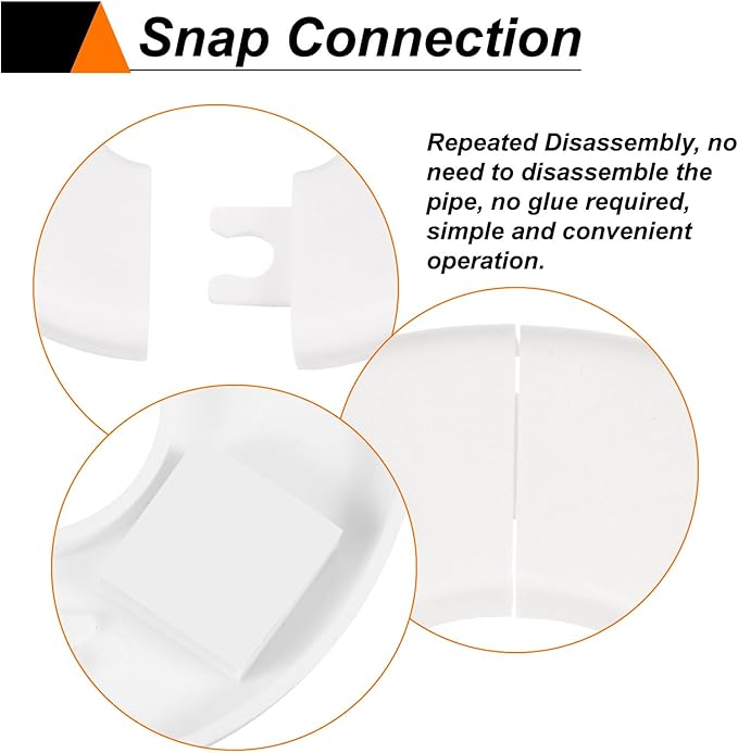 HARFINGTON 4pcs Wall Split Flange 78mm/3.1" Self-Adhesive Plumbing Cover Plates ABS Plastic Round Escutcheon Plate Buckle Design for Water Pipe Bathroom Kitchen Decoration, White