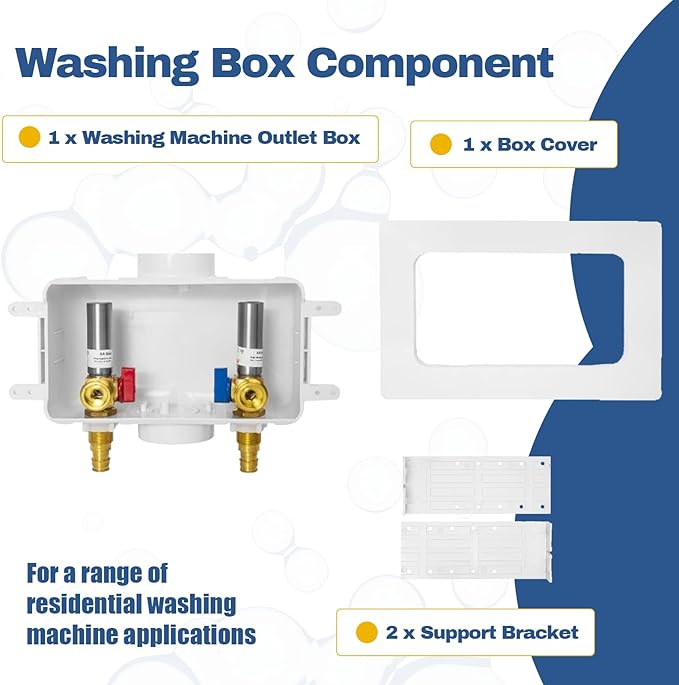 50-PACK GUOFIS Washing Machine Outlet Box with Center Drain,PEX Laundry Washer Box with Stainless Steel Water Hammer Arrestor (1/2"PEX-A Expansion Connection Inlet X 3/4"MHT Outlet)