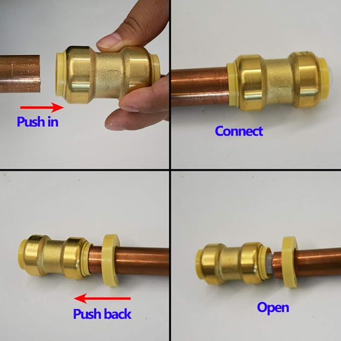 HQMPC Straight Coupling Push Fit PEX Fittings, 1/2" Push-to-Connect Copper, CPVC, Lead No Pb Brass Plumbing Fittings (6, 1/2 Inch(1/2"))