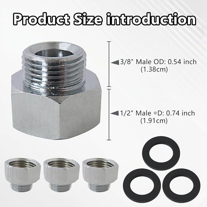 Upgraded 4 Pack 1/2 to 3/8 Water Hose Adapter Hose Pipe Compression Fitting, Stop Valve Adapter, Pipe Connector with Rubber Washer