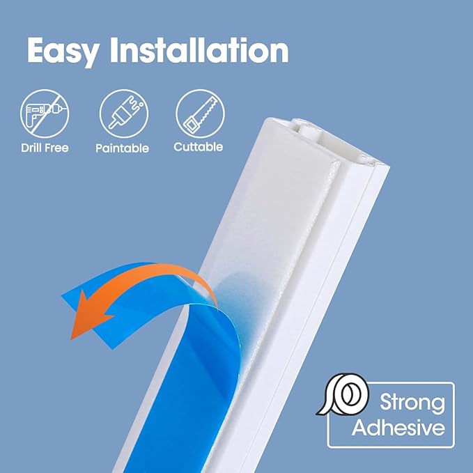 500in Cord Hider Kit, Cord Covers for Wires on Wall, Paintable Cable Raceway, Cord Hider for Wall Mount tv, tv Cable Hider Wall kit, Wire Covers for Cords, 32X L15.75 X W0.96in X H0.57in, White