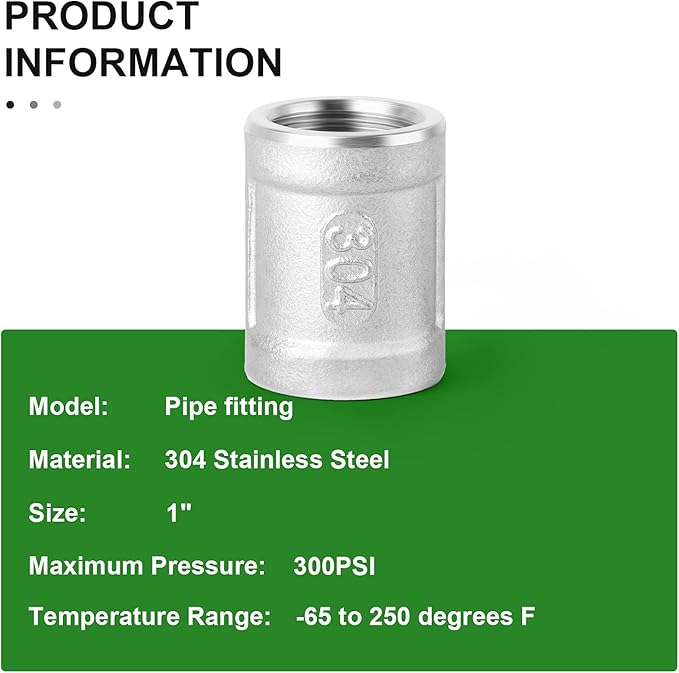 TAISHER 2PCS 304 Stainless Steel Cast Pipe Fitting, Coupling, 1" NPT Female x 1" NPT Female Threaded