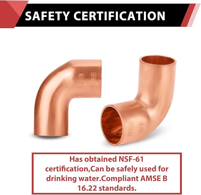 1-Pack EFIELD 1-1/4" FTG x Copper Short Radius 90° Street Elbow Copper Fitting (1-1/4"x1-1/4"),(COPPER083)