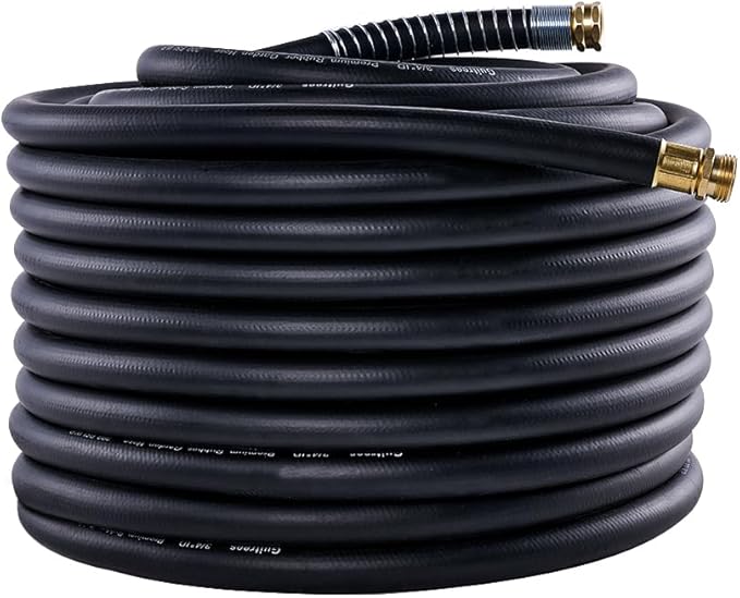 Garden Hose 150FT x 3/4”, Heavy Duty Rubber Hose, Water Hose with Five Layered Braiding, Male Female Fittings, 1000PSI Burst, 200PSI Working (Black)
