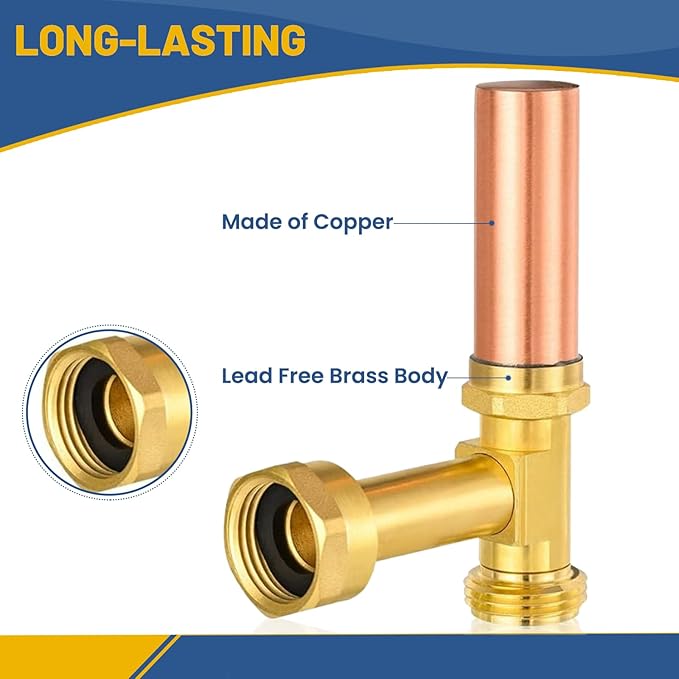Water Hammer Arrestor,3/4 Inch Swivel FHT x 3/4 Inch MHT Copper Water Arrestor for Washing Machine Connection(1PACK,Angle Copper Arrestor)