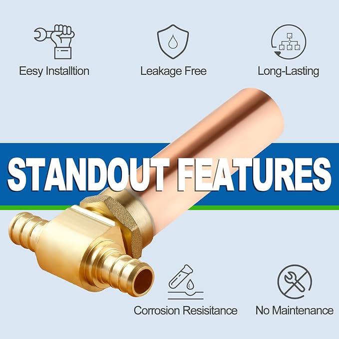 2pcs Copper Water Hammer Arrestor, 1/2 Inch Pex Crimp Tee Hammer Arrestor For Potable Water Plumbing Application, F1807 Tee Connection