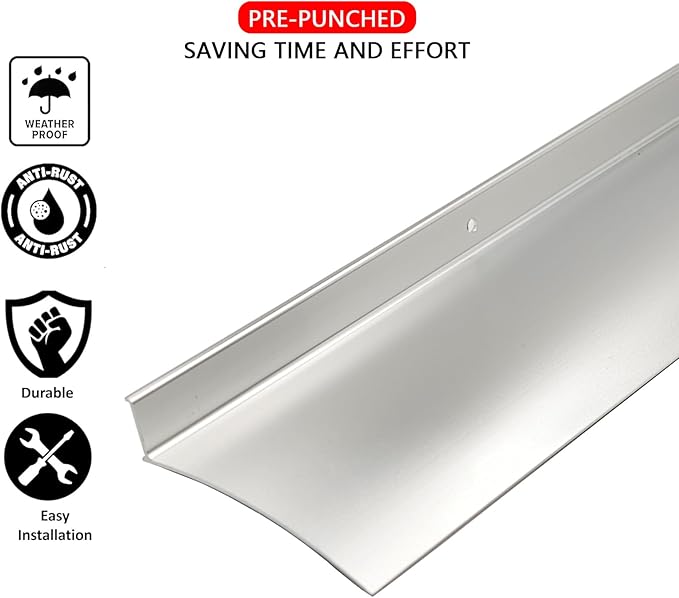 Extra Wide 5.12" W Door rain drip Guard Overhead,55.1" L Aluminum drip Cap for Exterior Doors Window Top,rain drip Edge Flashing,Water Deflector,rain Diverter,Anodized Silver 1PCS