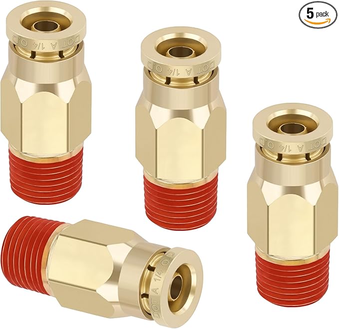 1/4" Quick Push to Connect Fittings Brass Union Straight Joint DOT Approved 1/4" Tube OD x 1/8" NPT Thread Air Line Adapter Air Suspension Kit for Truck Trailers and Air Brake System 4pcs