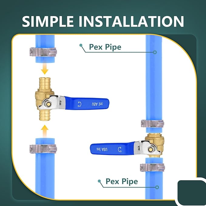 100 Pack Ball Valves, 3/4" Pex Crimp Shut Off Valve Blue, Brass Full Port Pex B Shut Off Ball Valve for Hot and Cold Water, NSF/ANSI 61 Certified