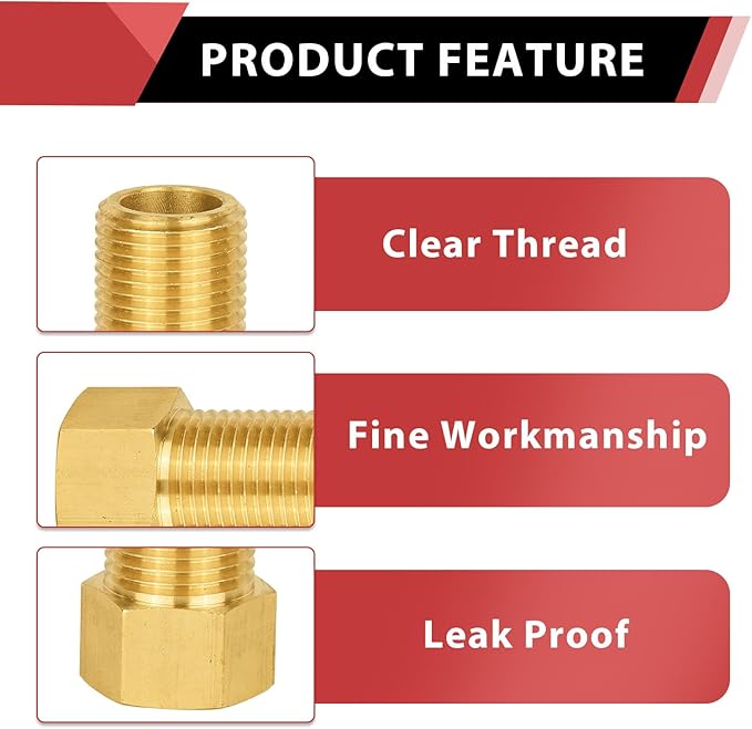 EFIELD 1/2" Male Pipe(NPSM) x 1/2" Female Pipe (NPSF) Brass Fitting Adapters, Hex Connector with Sealing Tape (MIx Sets 30,40,50MM),(NPT141)