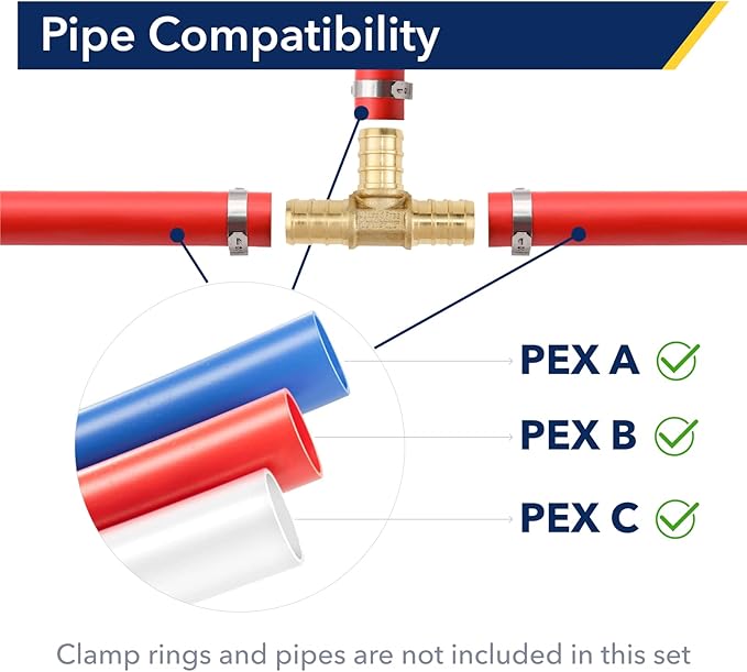 10 Pack 3/4" Brass Pipe Fitting PEX Tee Fittings - Anti-Corrosion, Lead-Free, 5 Year Warranty - Easy Installation with Multiple Certifications for Plumbing and Home DIY (3/4" Tee, 10)