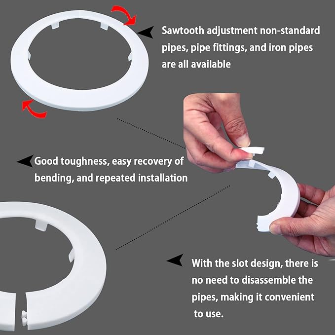 75mm Pipe Cover Decoration; Fit 2.95" Outer Diameter Pipe/Hole; White PP Plastic Escutcheon Collar; Snap-on Water Escutcheon Plate for Bathroom Kitchen Wall Tube Decor 2 Pcs