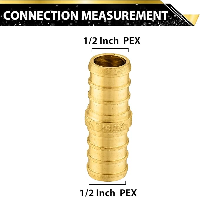 200-Pack Foskan 1/2 Inch PEX Straight Coupling,Brass Crimp Fittings for PEX Tubing Pipe