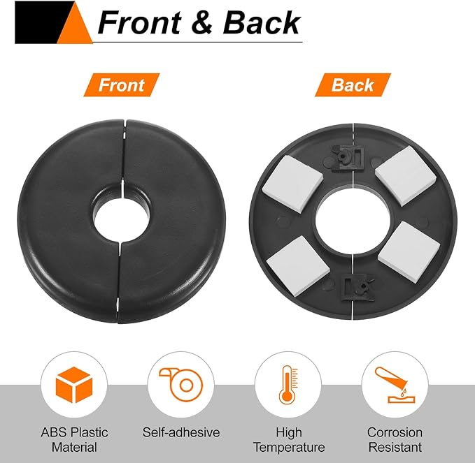 HARFINGTON 4pcs Wall Split Flange 33.5mm/1.3" Self-Adhesive Plumbing Cover Plates ABS Plastic Round Escutcheon Plate Buckle Design for Water Pipe Bathroom Kitchen Decoration, Black